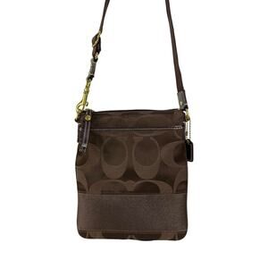 Coach Brown Signature Canvas Swingpack Crossbody Bag File Bag Gold Hardware